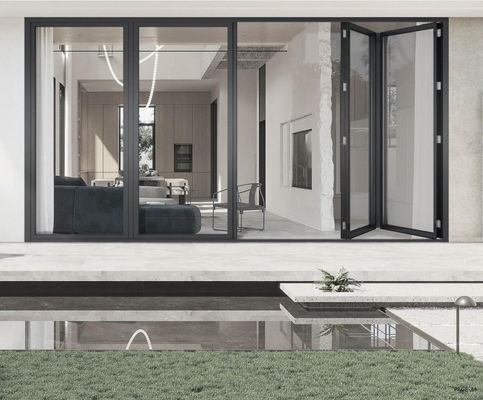 Ανθεκτική στη διάβρωση αναδιπλούμενη πόρτα από αλουμίνιο θερμική ρήξη λεπτή γραμμή διπλού τύπου πόρτες από αλουμίνιο